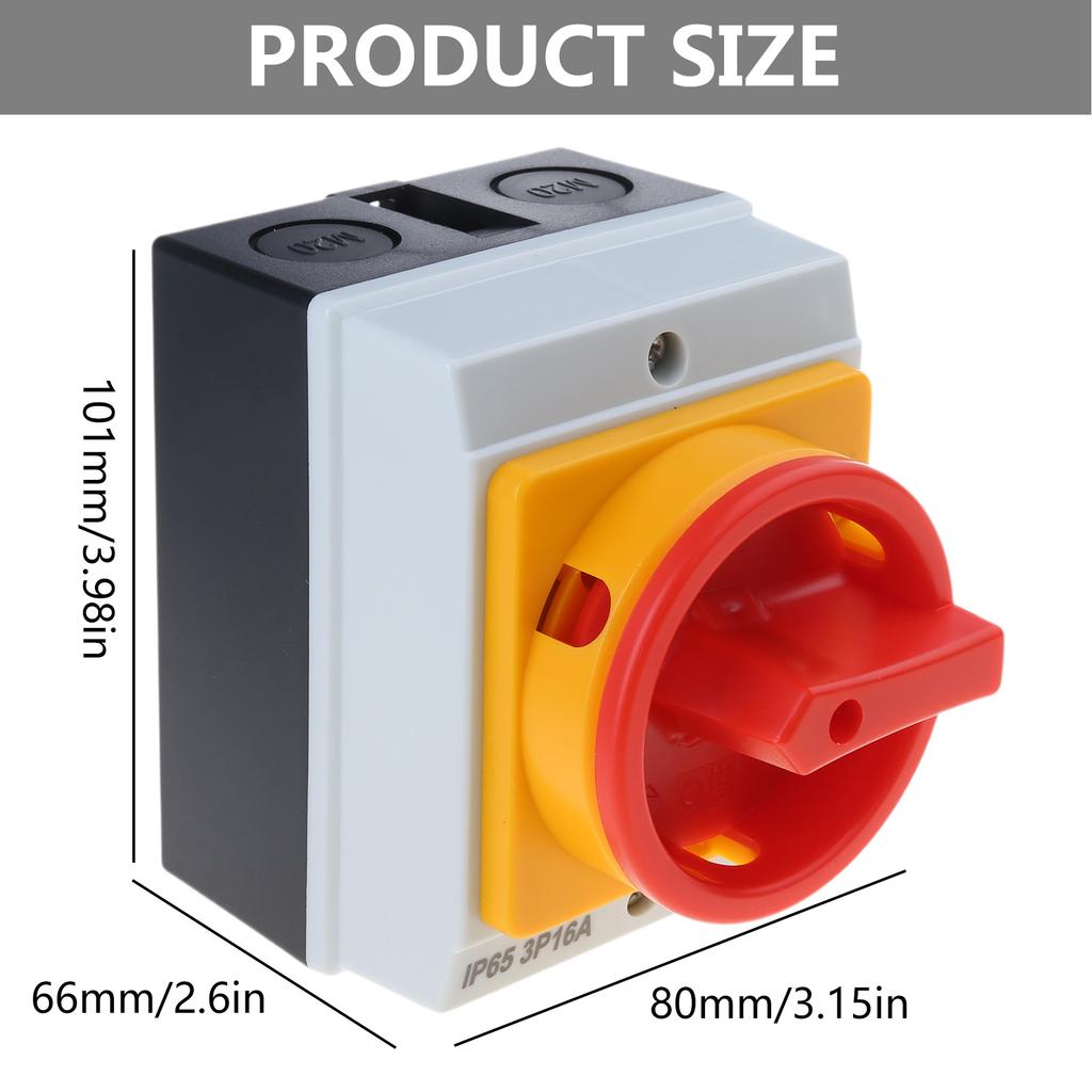 Weatherproof Switches Water & Dust Resistan Main Switches Circuit Breaker 4-Pin Rotary Switches with Plastic Housing