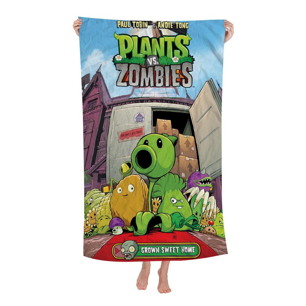 Полотенце для пляжа Plants Vs Zombies Мультяшное Милое Летнее Детское Большое для Ванны Бассейна Пляжа Микрофибра Впитывающее для Плавания Путешествий
