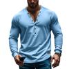 Men's Spring and Autumn Solid Color Men's T-shirt Long Sleeve Casual Slim Button-down V-neck Top