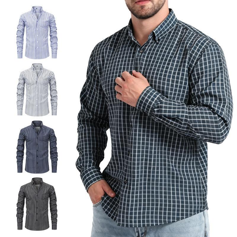 Men S Fashion Long Sleeve Plaid Printed Casual Shirt