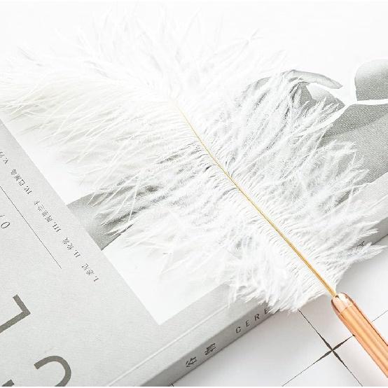 White Feather Ballpoint Pen Black Inks Pen Refillable Ballpoint Pen for School Writing, Signatures Pens and Refills Wedding Signing Pen