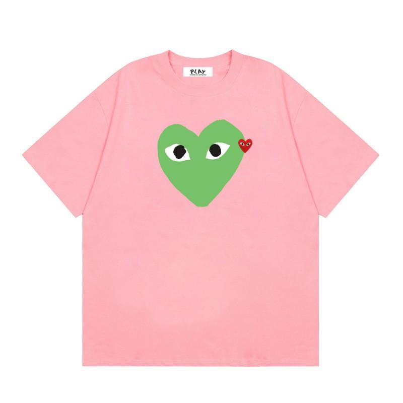 Cotton Short Sleeve T-Shirt With Heart Embroidery Couples Loose Fit Unisex Streetwear Tee