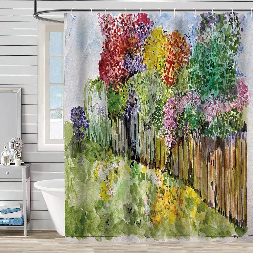 Водонепроницаемая и устойчивая к плесени душевая штора с 3D цифровой печатью, с принтом растений и камней, перегородка для душа и ванной