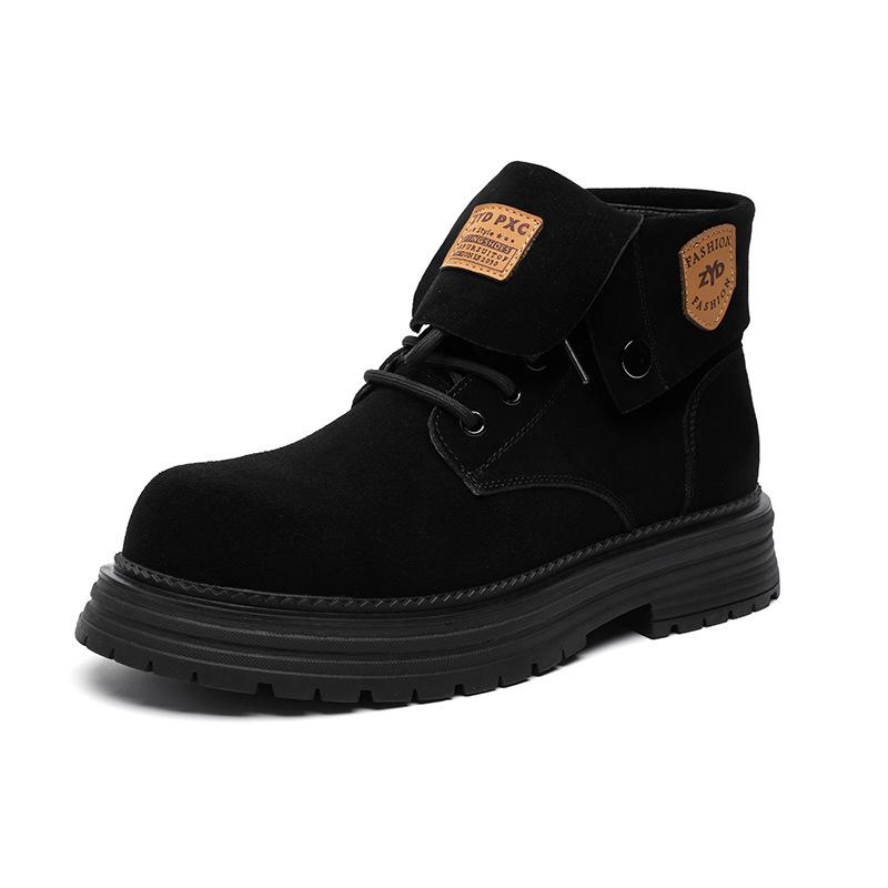 Зимние бархатные короткие ботинки мужские высокие ботинки Мартин на толстой подошве с увеличением роста в британском стиле ретро ботинки цвета ревеня 44306-R