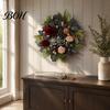 Blessed Decorative Plate Fall Leopard Print Wreath for Front Door, Artificial Floral with Three Dimensional Flower Garland Sign, Faux Peony