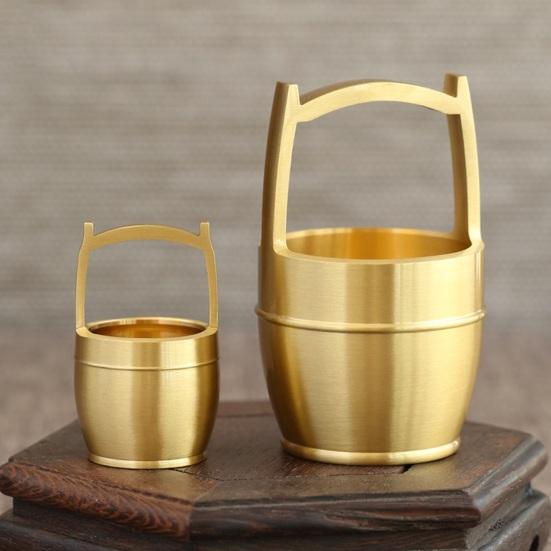 Micro Landscape Non-fading Cute Eye-catching Copper Bucket of Golden Ornament Mini Brass