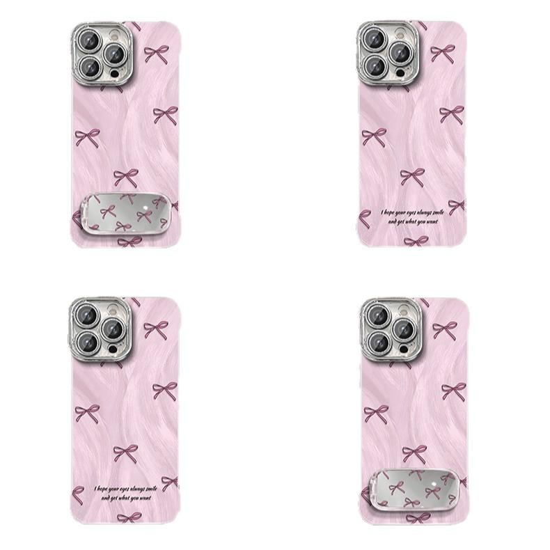 Pink Bow for IPhone 16 for Apple Phone Case 15 Feather Yarn Borderless 14 Ultra Thin 13 Bracket 12