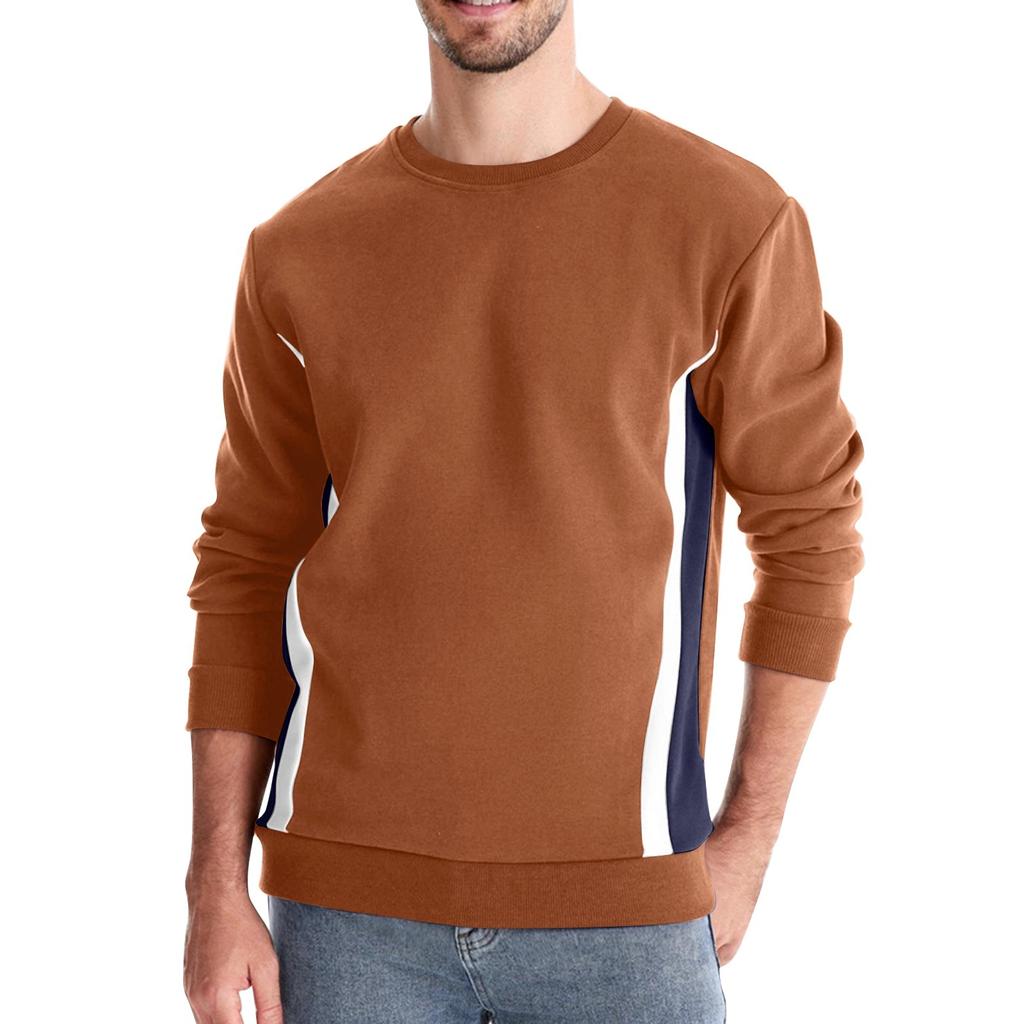 Men's Autumn Long Sleeve Solid Color Sweater Men's Loose Color Block Round Neck Casual Sweater