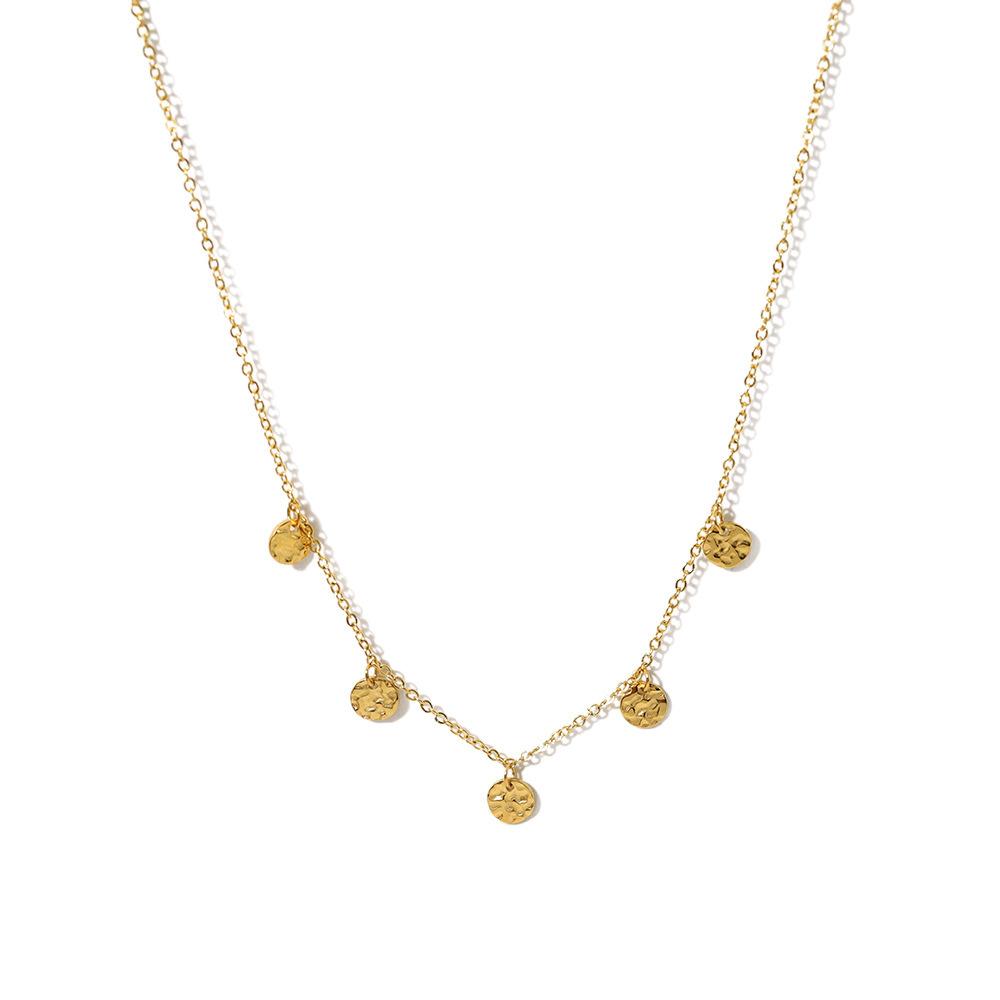 Французский Ретро Стиль Позолоченная Настоящим Золотом 18K Цепочка на Ключицы, Титановая Сталь с Бусинами из Малахита, Многослойный Дизайн