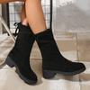 Fashion Spring Autumn Korean Version of Thick Heel Flat Short Sleeve Elastic Boots Female British Style Single Shoes Women Plus Velvet