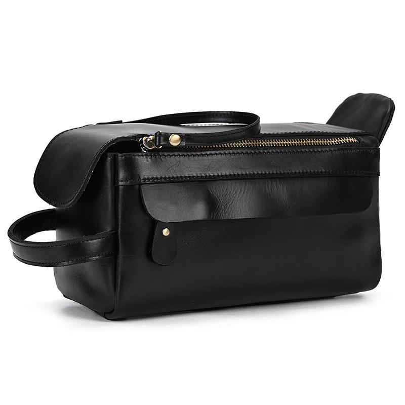 Vintage Full-Grain Leather Toiletry Bag With Zip Multi-Compartment Cosmetic Organizer Travel Daily Use