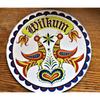Vintage Pennsylvania Dutch Metal Sign Wilkum Round Folk Art Good Luck 12'' Diameter