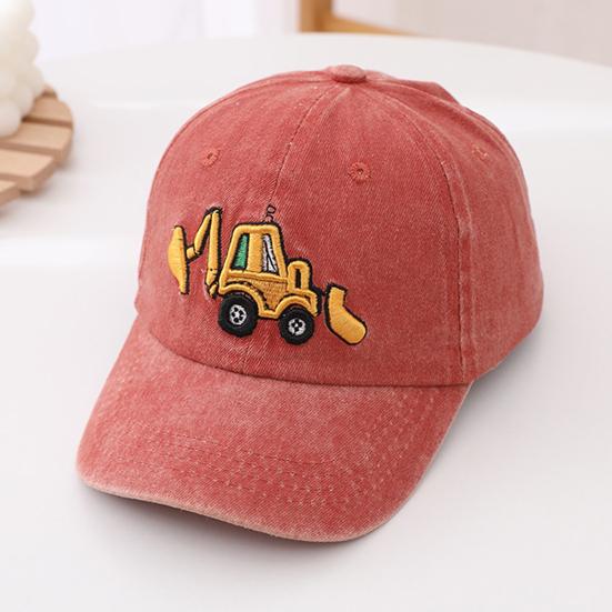 Детская шляпа унисекс, мытая бейсболка в стиле ретро, ​​мультяшный экскаватор, вышивка, с длинными полями, защита от солнца, защита от солнца, уличный головной убор, шляпа от солнца