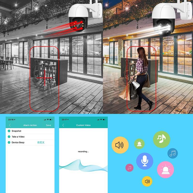 1080P Wi-Fi PTZ уличная IP-камера двустороннее аудионаблюдение 4-кратный цифровой зум красочное ночное видение высокоскоростная купольная беспроводная PTZ-камера домашней безопасности