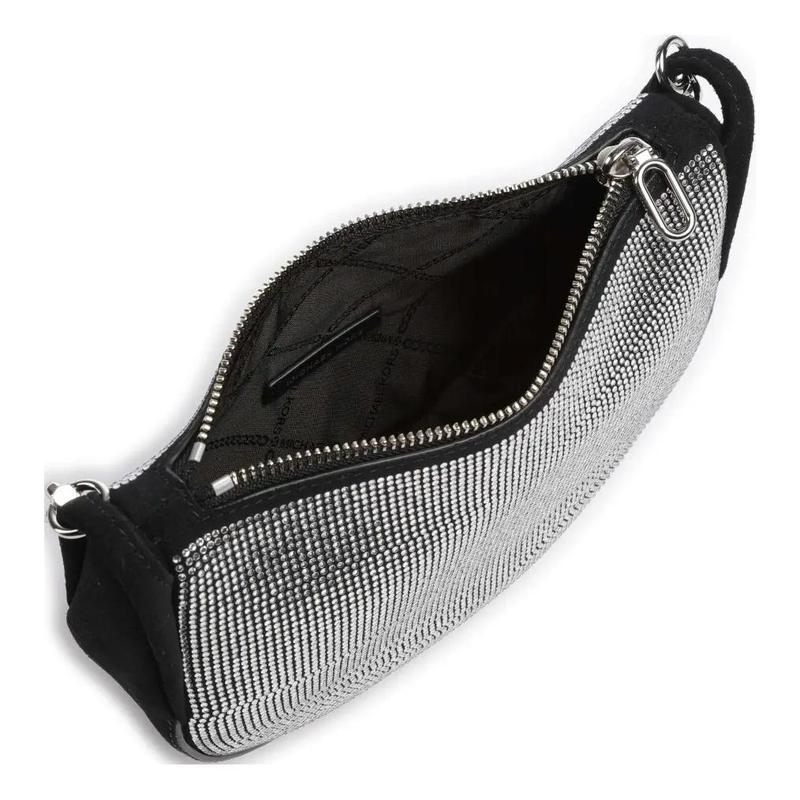 MICHAEL KORS Kendall glass crystal embellished zipper closure calfskin shoulder tote small women's silver
