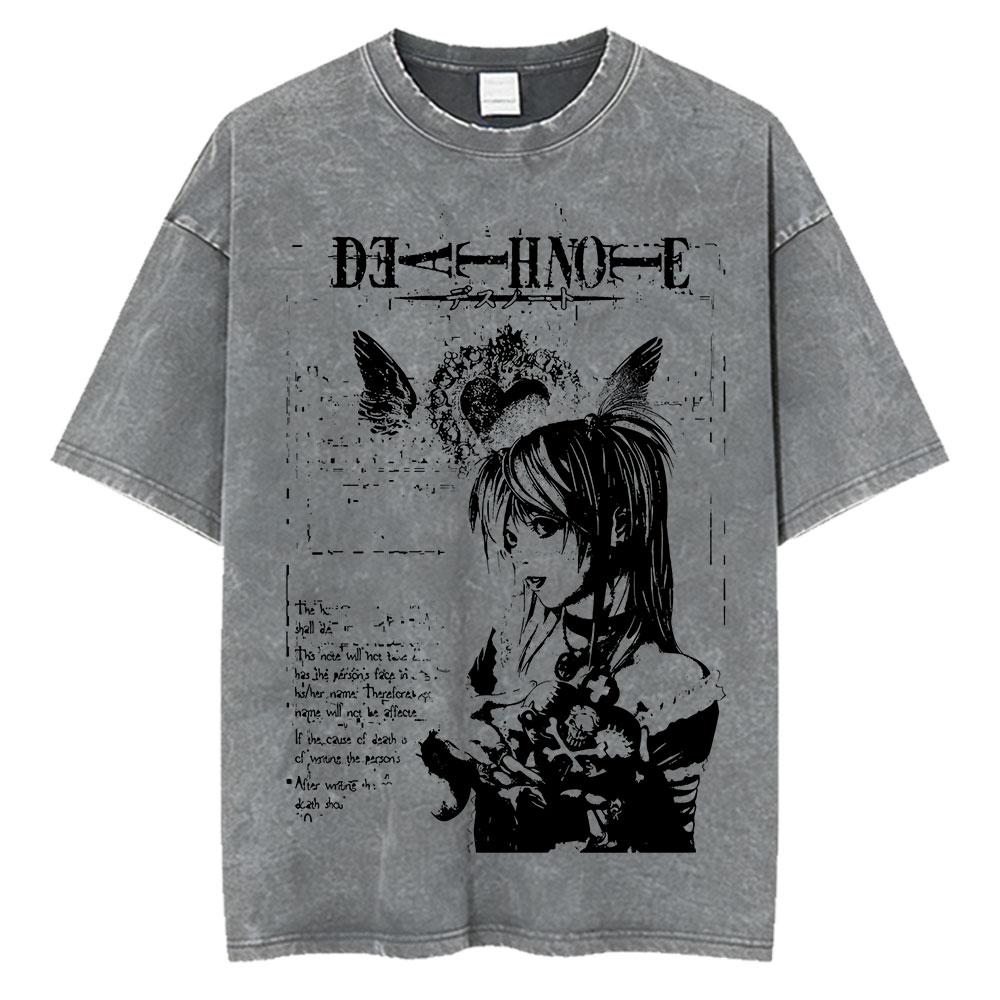 Vintage Acid Washed Anime Death Note Ryuk Yagami Light T Shirts Men Women Cotton Tee Shirt Fashion Hip Hop Short Sleeve T-shirts