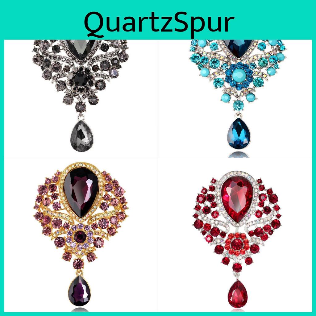 Womens Designer Crown Pin With Glass Pendant And Electrophoretic Finish