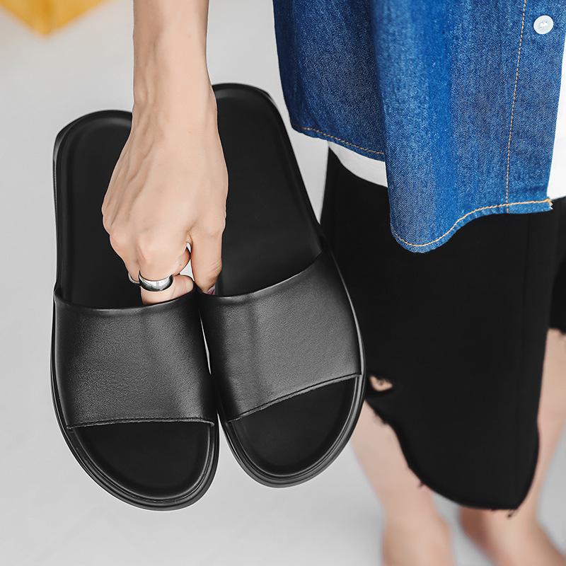 Мужские летние тапочки из коровьей кожи, шлепанцы из натуральной кожи, высококлассные, модные, мужские повседневные нескользящие тапочки 1400-F