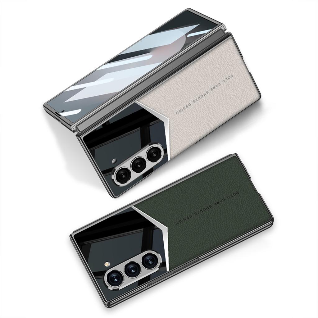 Samsung Zfold6 Mobile Phone Case Electroplated Plain Leather Carbon Fiber Pattern Jazz Supersonic Business Drop Proof New Model