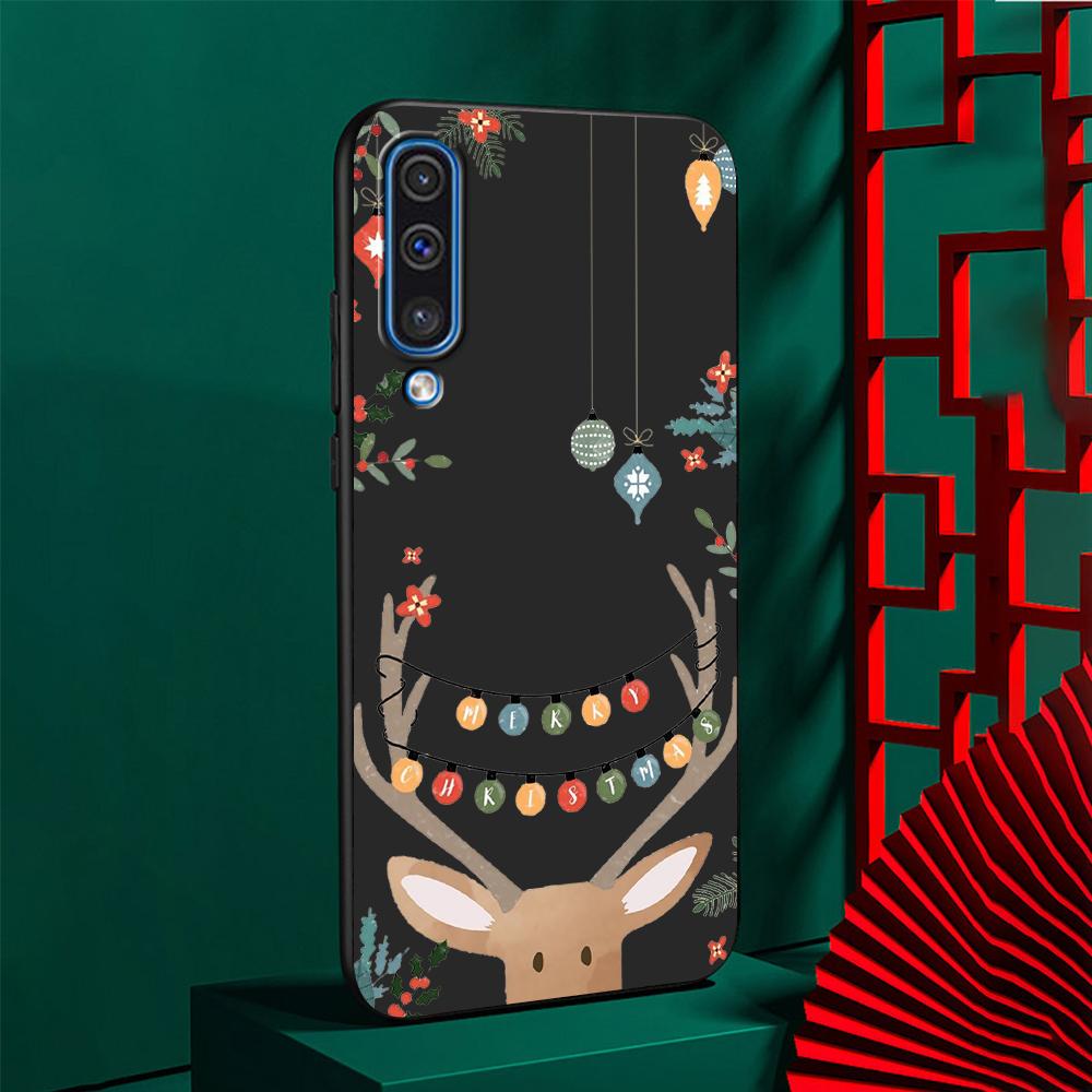 Christmas New Year Gifts Elk Snow Case for Samsung Galaxy A50 A10 A70 A30 A20e A40 A20s A10s A10e A90 5G Soft Black Phone Cover
