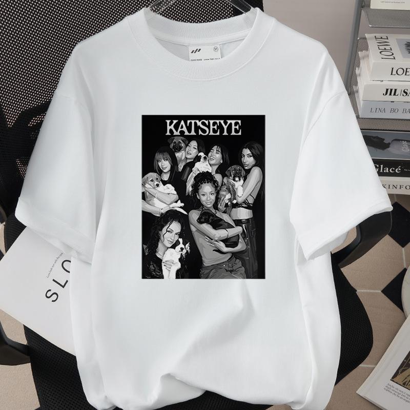 Girls Casual Crew Neck TShirt with KATSEYE Print Short Sleeve Summer Fashion Perfect for Outdoor Activities Casual Attire