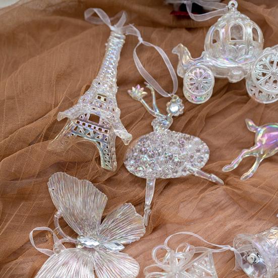 Рождественское украшение Милая 3D карета Балерина Бабочка Лось Колокольчик Шармы Прозрачный Цветной Акриловый Подвесной Кулон Украшения для Рождественской елки Дом