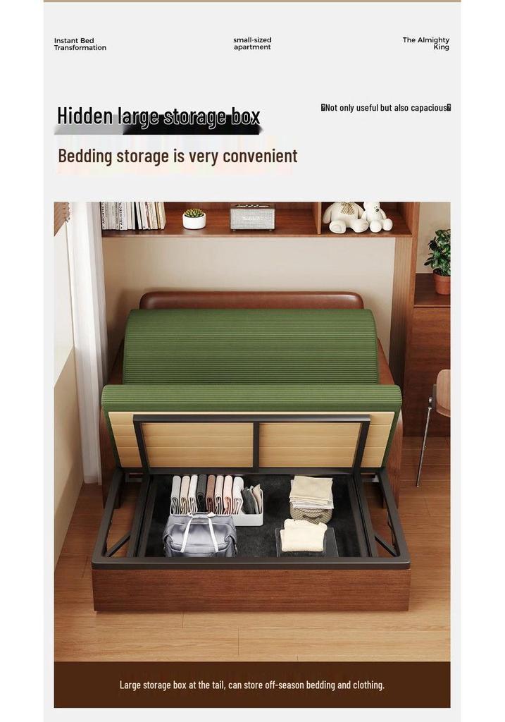 Chinese-Style Multi-functional Sofa Bed: Double-Fold Oil Wax Leather, Retractable for Living Room