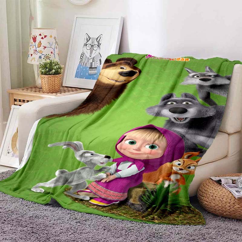 3D cartoon cute M-Masha and Bear blanket flannel home sofa bed bedroom warm portable children's gift picnic sleep soft blanket
