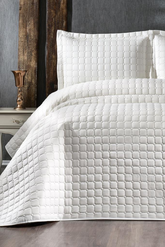 Estiva Quilted Bedspread Set 3pcs, Coverlet 250x260, Pillowcase 50x70, Double Size, Cream
