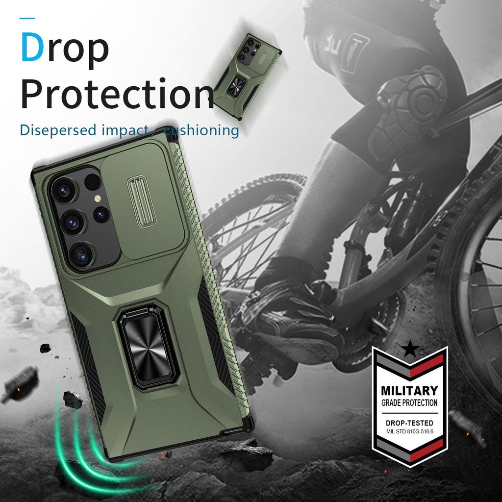 For Samsung Galaxy S24 Ultra Case Rotate Kickstand Slide Lens Window Phone Cover