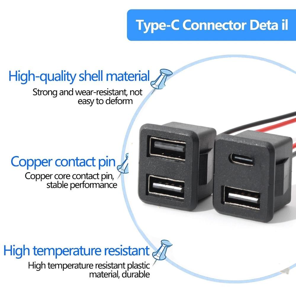 5/1pcs Double Layer Usb Female Base Type-C Socket and Female Usb Lamp Charging Socket Power Socket with Cable 2A Connector
