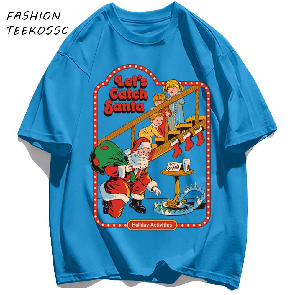 Let Is Catch Santa Printed TShirt Men Cotton Summer T Shirts AllMatch Trendy Clothing Unisex Comfortable Colour Streetwear