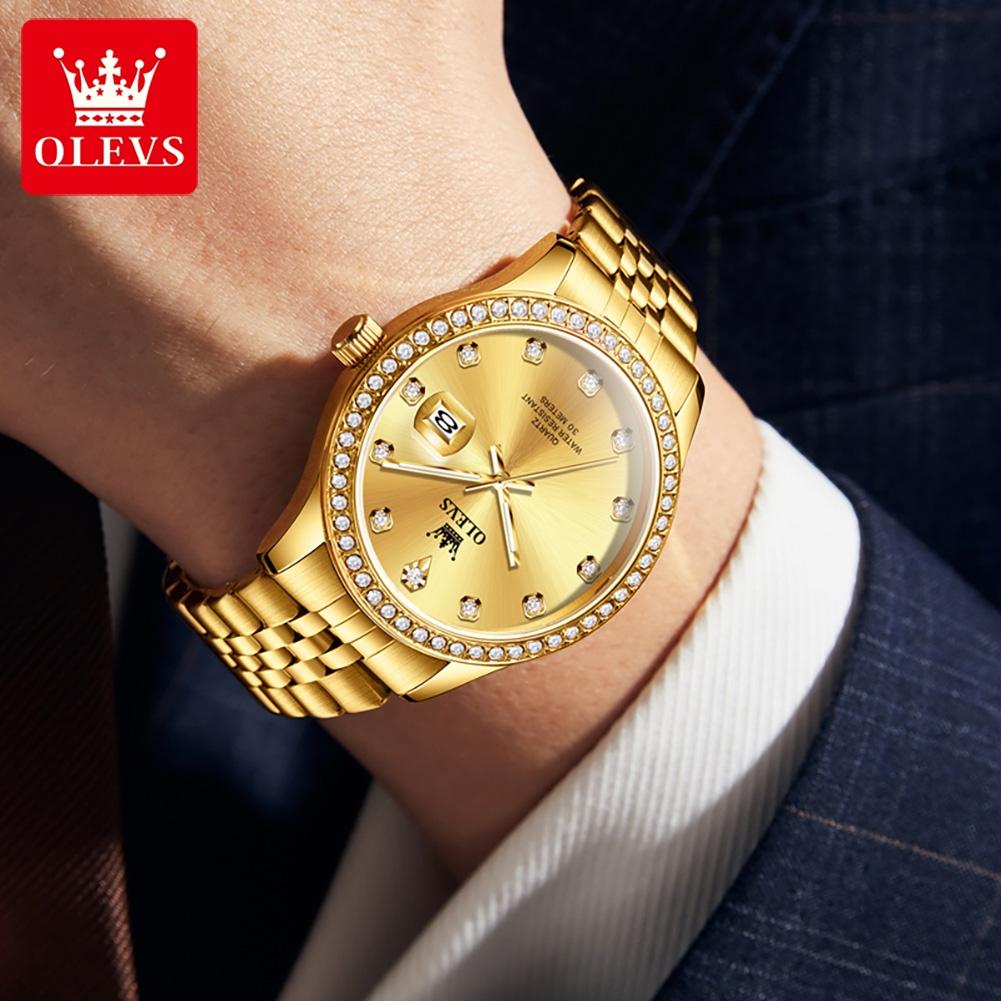 OLEVS 3629 Original Brand Gold Diamond Watch For Man Luminous Waterproof Auto Date Men's Business Wristwatch Luxury