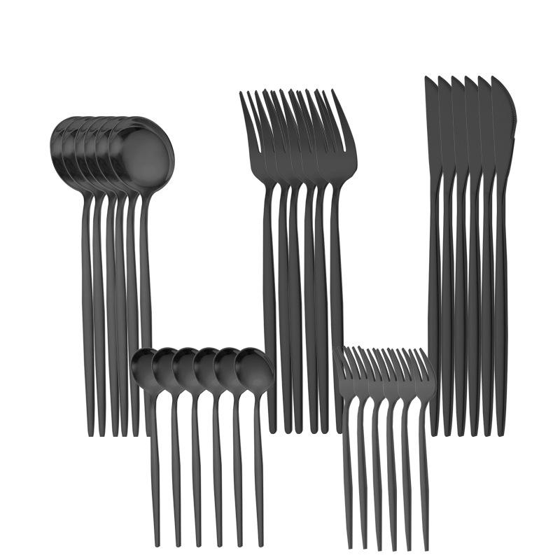 30 шт., набор столовых приборов черного золота, палочки для еды, нож, вилка, ложка, золотая нержавеющая сталь, корейский набор посуды, роскошный набор посуды