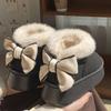 The New Wool Bag and Bow Cotton Shoes Can Be Worn Outside with Thick Soles To Increase the Height In Winter. Versatile Velvet Warm Snow Boots