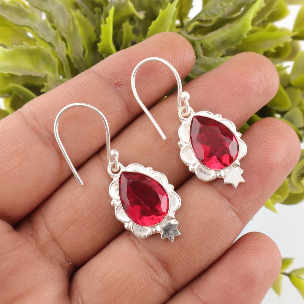 Pink Rubellite Gemstone 925 Solid Silver Handmade Jewelry Dangle Earrings 1.6" EE-163-7