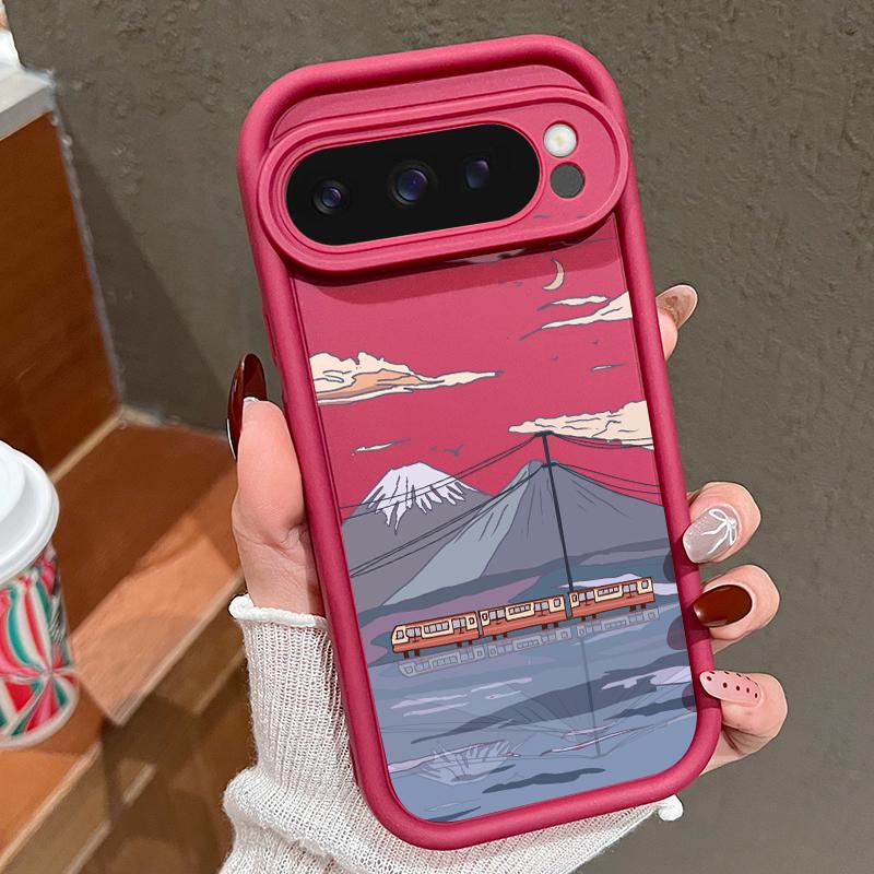 Матовый противоударный чехол для телефона с рисунком мультяшных гор для Google Pixel 9 Pro XL 8 Pro 8A, защита объектива, мягкий бампер из ТПУ