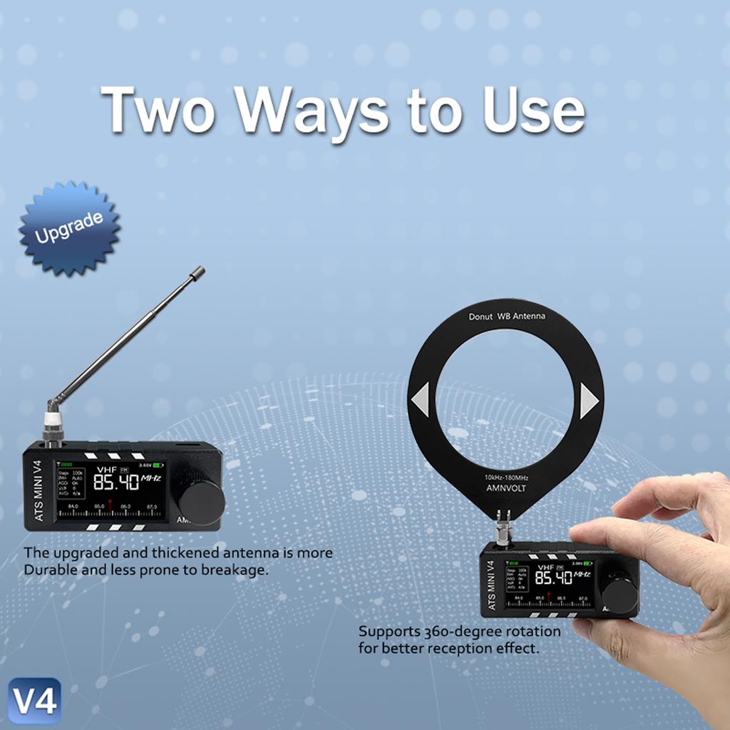 AMNVOLT V4 ATS MINI SI4732 Радиоприемник Полный диапазон DSP Радио FM AM SSB LSB USB Приемник со встроенным Hi-Z Усилителем для наушников с 2 Антеннами