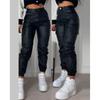 Autumn and Summer Women's Pant Biker Zip Pleated Pockets Fashion PU Casual Patch Pockets Tight Small Leg Trousers