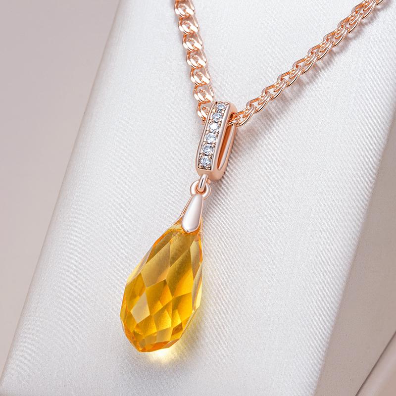 Ожерелье с подвеской из желтого кристалла цвета розового золота для женщин, аксессуары из натурального циркона, винтажные украшения для свадебной вечеринки