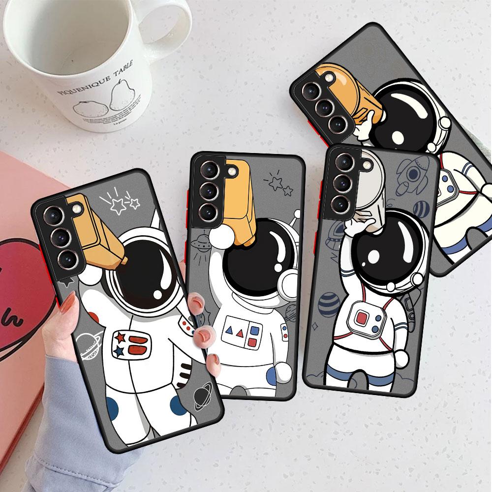 Симпатичный матовый чехол Astronaut для Samsung Galaxy S22 S20 S21 FE S10 S9 Plus S8 Capa Note 20 Ultra 10 Lite Phone Fundas