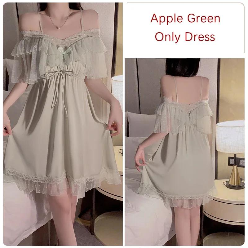 Women's Sweet Pajamas with Bra Thickened Lace Hem Fitted Silk Suspender Nightgown Women's Pajamas