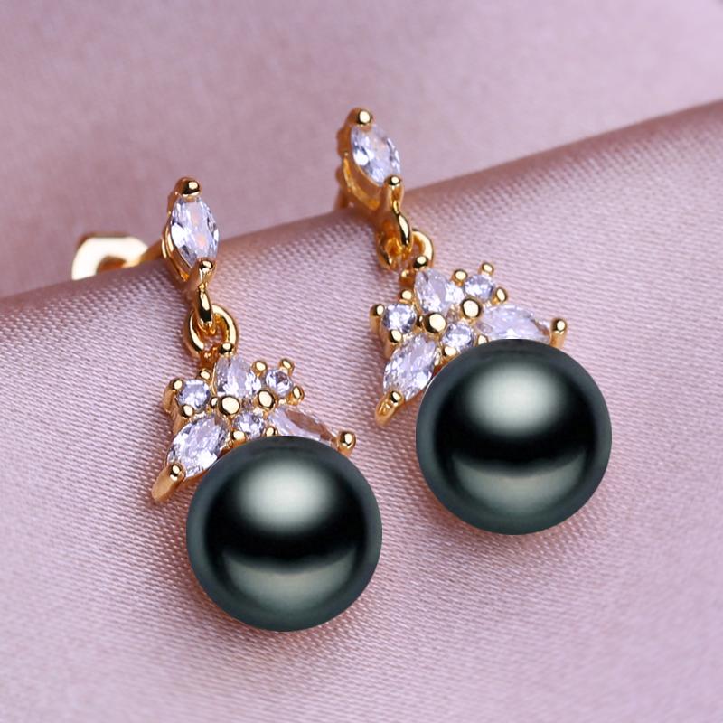 seniko Natural Freshwater Pearl Earrings Geometry Design Fashion Cubic Zirconia Leaf Earrings For Women Girl Gift