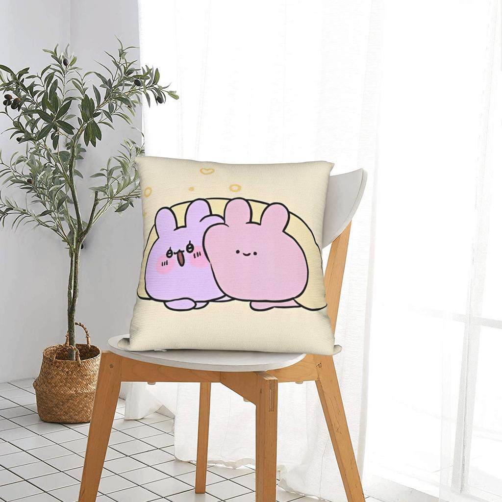 Asamimichaan Asleep Cartoon Pillowcase Polyester Cushion Cover Decorations Cute Asamimi Pillow Case Cover Chair Square 45X45Cm