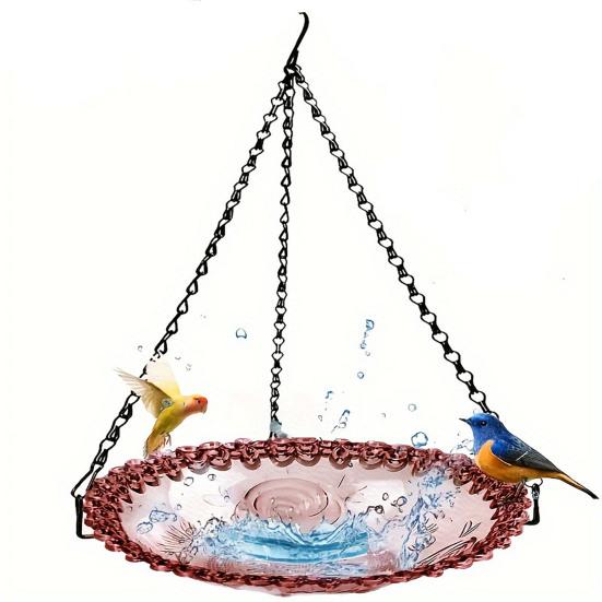 Heavy-Duty Outdoor Bird Bath Water Feeder with Rust-Proof Black Chains Hanging Bird Bath Hummingbird Feeder