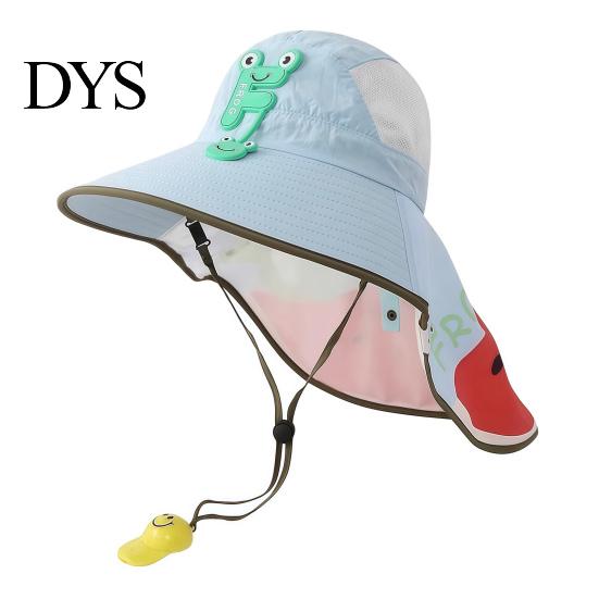 Kids Foldable Camping Hat Summer Sun for Boys Girls, Breathable Mesh Wide Brim Cap with Neck Accessories Flap, Adjustable Strap & Whistle, UV