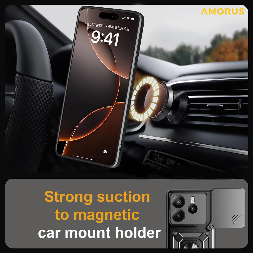 AMORUS For Xiaomi Redmi Note 14 5G Case Kickstand PC+TPU Phone Cover with Camera Lens Slider
