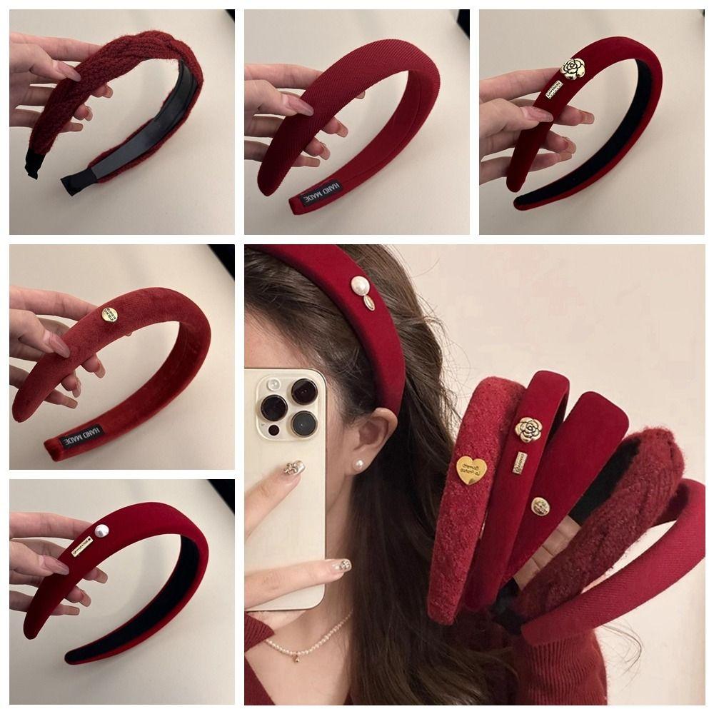 Cloth Red Sponge Headband Camellia Flowers Velvet Hair Band Creative   Girl
