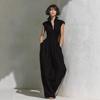 New Women's Solid Color V-neck Sleeveless Waisted Long Dress, Popular for Cross-border Independent Stations & Amazon