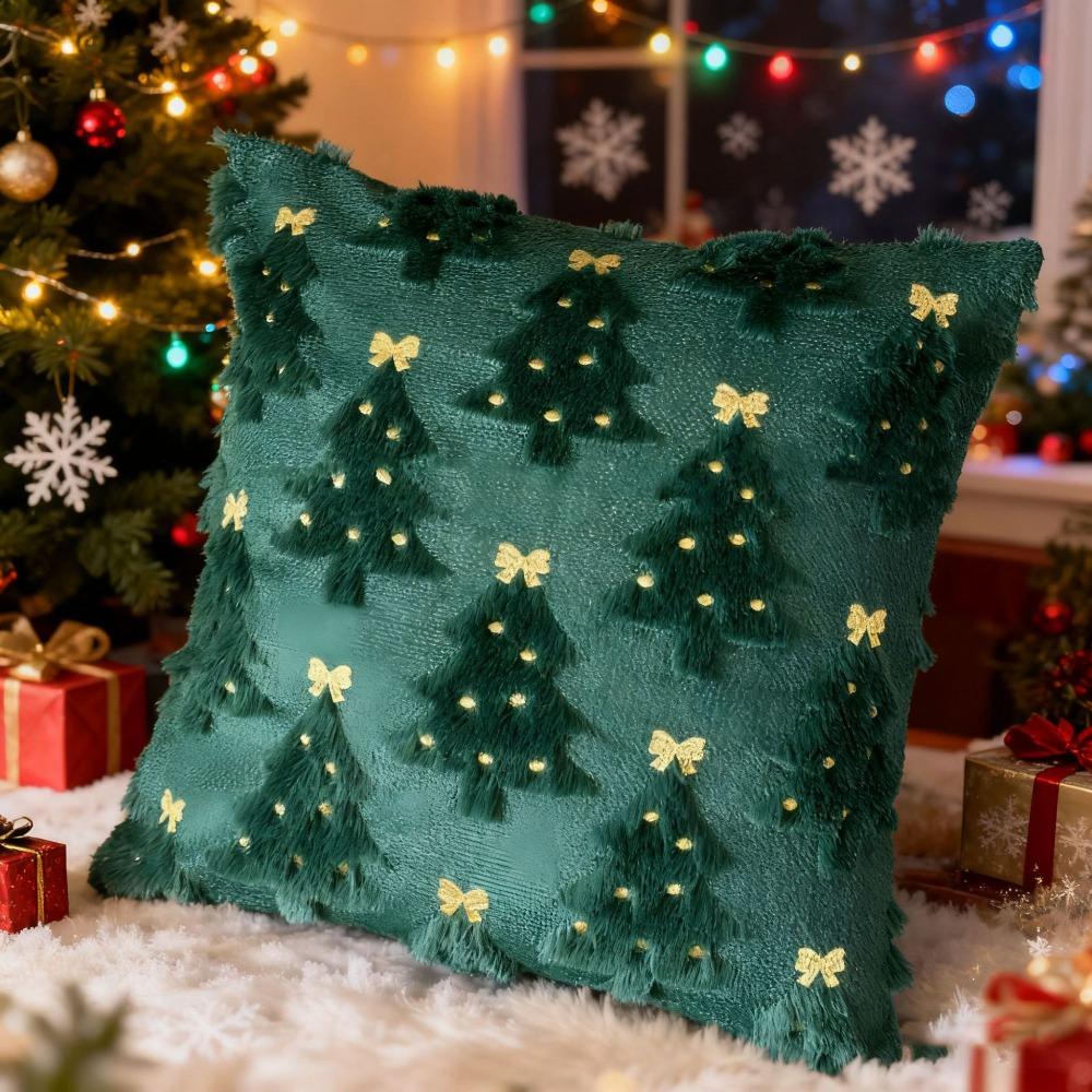 Embroidered Christmas Decorative Cushion Cover Plush Throw Pillowcases Throw Pillow Cover Bedroom